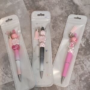 💕💗3pc Breast Cancer Awareness Beaded Pens Handcrafted